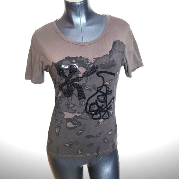 Moschino Tops - Moschino Jeans Gray Graphic Tee w/ Sequin Dragonfly | Size 42 (US 8)